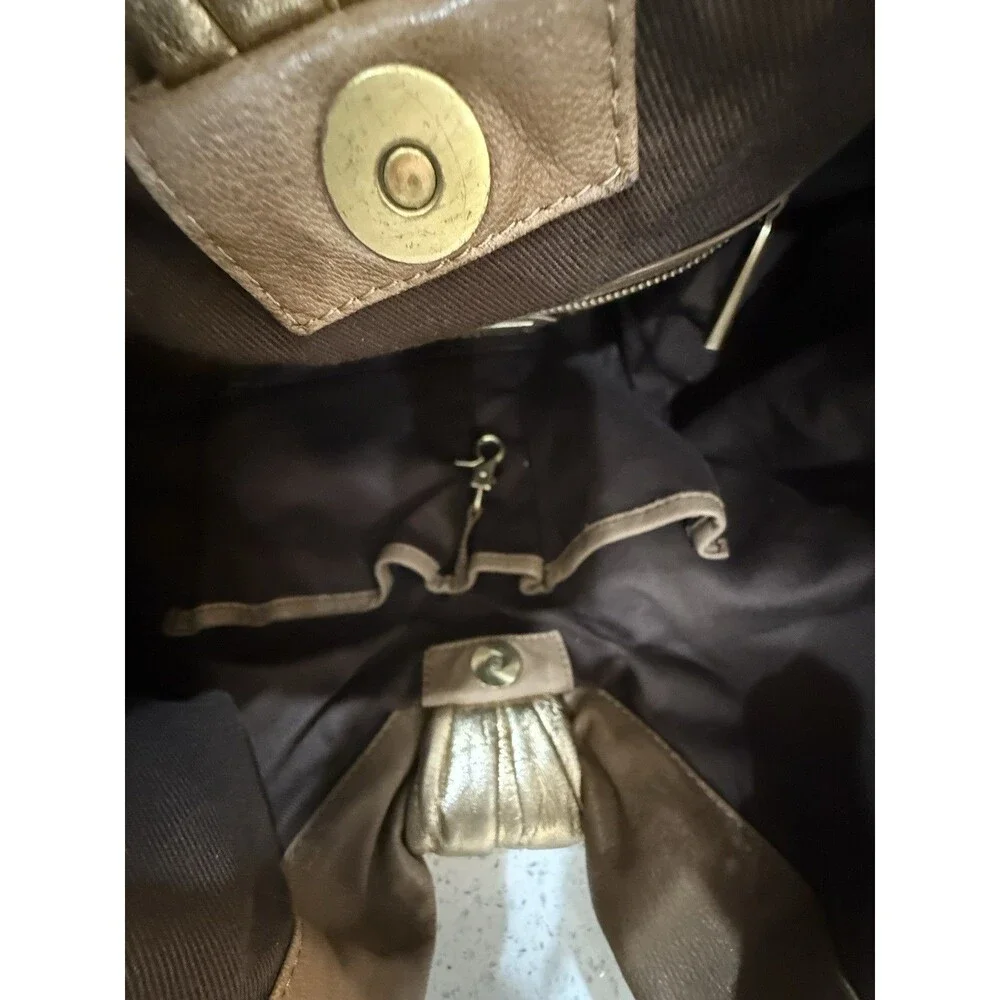 KOOBA Pleated Shoulder Leather Hobo Bag Purse Gold Brown Slouchy Boho - Picture 7 of 16